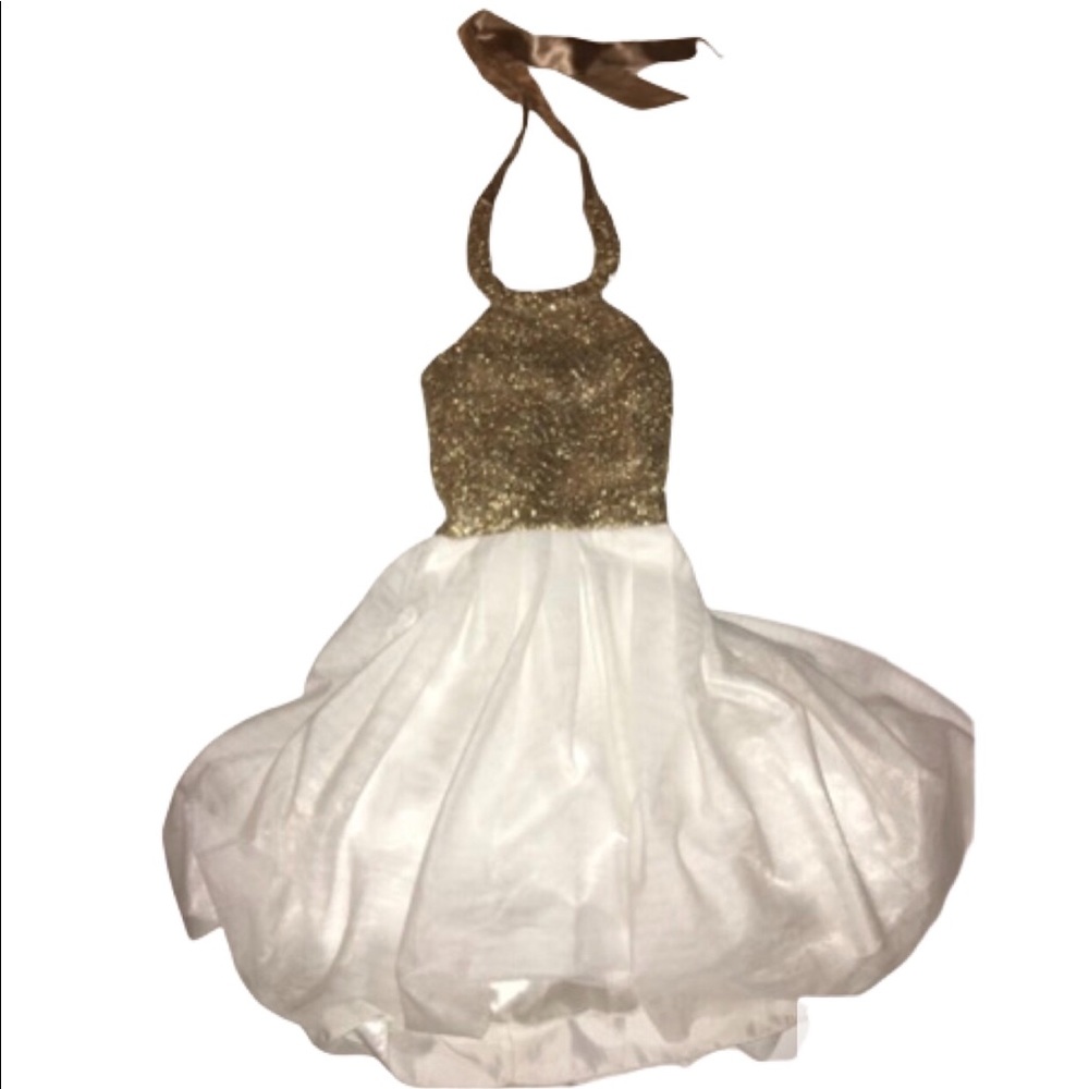 White and Gold Formal Prom Dress